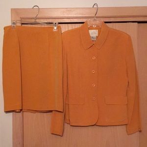Mustard yellow orange silk suit skirt and jacket